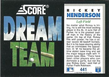 1992 Score #441 Rickey Henderson Back