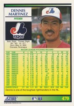 1992 Score #470 Dennis Martinez Back