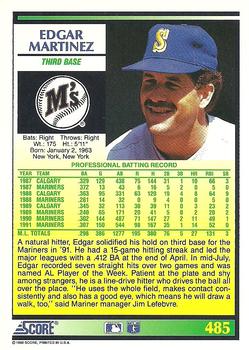1992 Score #485 Edgar Martinez Back