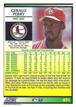 1992 Score #491 Gerald Perry Back