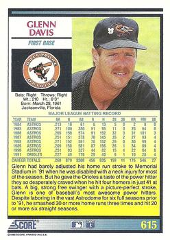 1992 Score #615 Glenn Davis Back