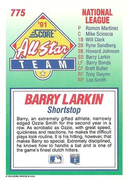 1992 Score #775 Barry Larkin Back