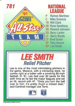 1992 Score #781 Lee Smith Back