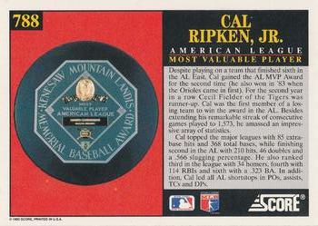 1992 Score #788 Cal Ripken, Jr. Back