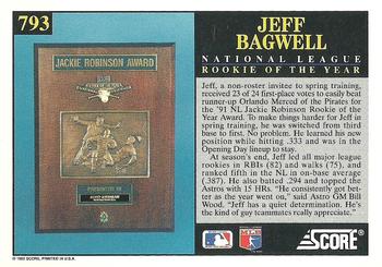 1992 Score #793 Jeff Bagwell Back