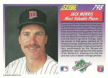 1992 Score #798 Jack Morris Back