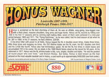 1992 Score #880 Honus Wagner Back