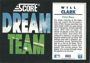 1992 Score #883 Will Clark Back