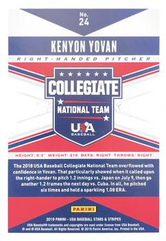 2019 Panini USA Baseball Stars & Stripes - Base Longevity Team Logo Gold #24 Kenyon Yovan Back