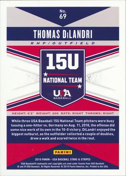 2019 Panini USA Baseball Stars & Stripes - Base Longevity Team Logo Gold #69 Thomas DiLandri Back