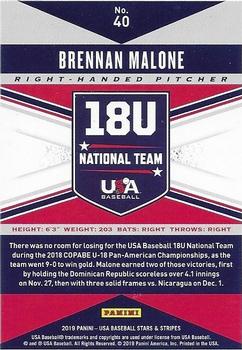 2019 Panini USA Baseball Stars & Stripes - Longevity Base Retail #40 Brennan Malone Back