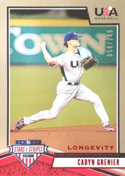 2019 Panini USA Baseball Stars & Stripes - Longevity Base Ruby #85 Cadyn Grenier Front