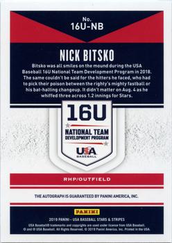 2019 Panini USA Baseball Stars & Stripes - 16U National Team Signatures #16U-NB Nick Bitsko Back