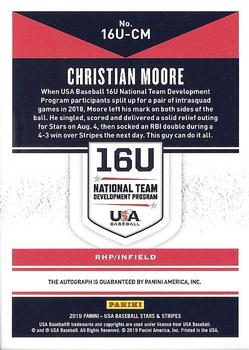 2019 Panini USA Baseball Stars & Stripes - 16U National Team Signatures #16U-CM Christian Moore Back