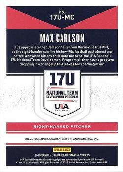 2019 Panini USA Baseball Stars & Stripes - 17U National Team Signatures Black Ink #17U-MC Max Carlson Back