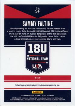 2019 Panini USA Baseball Stars & Stripes - 18U National Team Signatures Black Ink #SF Sammy Faltine Back