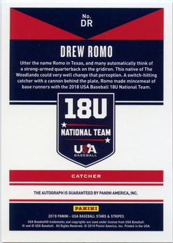 2019 Panini USA Baseball Stars & Stripes - 18U National Team Signatures Black Ink #DR Drew Romo Back