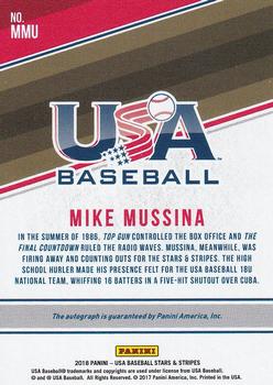 2019 Panini USA Baseball Stars & Stripes - 2018 USA Baseball Stars and Stripes Alumni Signatures #MMU Mike Mussina Back