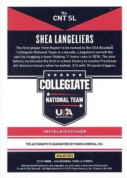 2019 Panini USA Baseball Stars & Stripes - CNT Signatures Black Ink #CNT SL Shea Langeliers Back