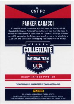 2019 Panini USA Baseball Stars & Stripes - CNT Signatures Black Ink #CNT PC Parker Caracci Back