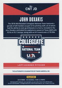 2019 Panini USA Baseball Stars & Stripes - CNT Signatures Black Ink #CNT JD John Doxakis Back