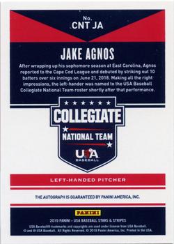 2019 Panini USA Baseball Stars & Stripes - CNT Signatures Black Ink #CNT JA Jake Agnos Back