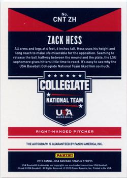 2019 Panini USA Baseball Stars & Stripes - CNT Signatures Blue Ink #CNT ZH Zack Hess Back