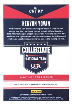 2019 Panini USA Baseball Stars & Stripes - CNT Signatures Blue Ink #CNT KY Kenyon Yovan Back