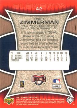 2007 Upper Deck Elements #42 Ryan Zimmerman Back