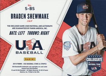 2019 Panini USA Baseball Stars & Stripes - Stars and Stripes Prime Signatures #S-BS Braden Shewmake Back