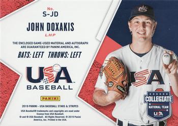 2019 Panini USA Baseball Stars & Stripes - Stars and Stripes Prime Signatures #S-JD John Doxakis Back