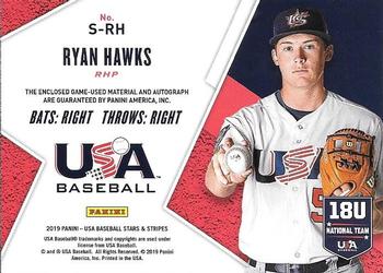 2019 Panini USA Baseball Stars & Stripes - Stars and Stripes Prime Signatures #S-RH Ryan Hawks Back