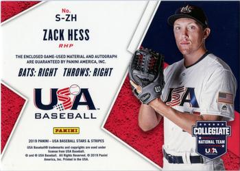 2019 Panini USA Baseball Stars & Stripes - Stars and Stripes Signatures #S-ZH Zack Hess Back