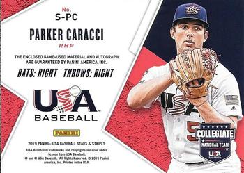 2019 Panini USA Baseball Stars & Stripes - Stars and Stripes Signatures #S-PC Parker Caracci Back