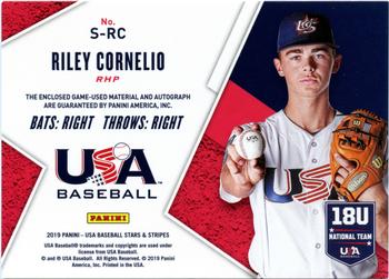 2019 Panini USA Baseball Stars & Stripes - Stars and Stripes Signatures #S-RC Riley Cornelio Back