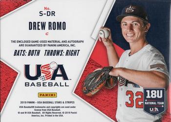 2019 Panini USA Baseball Stars & Stripes - Stars and Stripes Signatures #S-DR Drew Romo Back