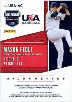 2019 Panini USA Baseball Stars & Stripes - USA BB Silhouettes Black Gold Signatures Jerseys #USA-AC Mason Feole Back