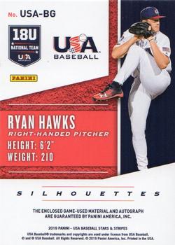 2019 Panini USA Baseball Stars & Stripes - USA BB Silhouettes Black Gold Signatures Jerseys #USA-BG Ryan Hawks Back