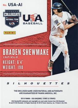 2019 Panini USA Baseball Stars & Stripes - USA BB Silhouettes Signatures Jerseys Prime #USA-AI Braden Shewmake Back