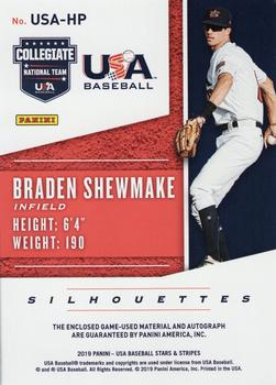 2019 Panini USA Baseball Stars & Stripes - USA BB Silhouettes Signatures Jerseys Prime #USA-HP Braden Shewmake Back