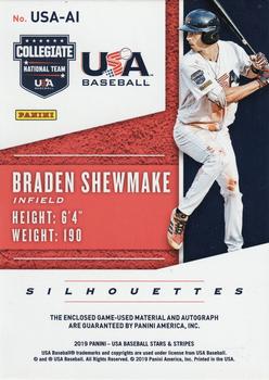 2019 Panini USA Baseball Stars & Stripes - USA BB Silhouettes Signatures Jerseys Team Patch #USA-AI Braden Shewmake Back