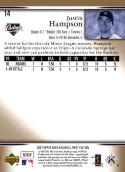 2007 Upper Deck First Edition #14 Justin Hampson Back