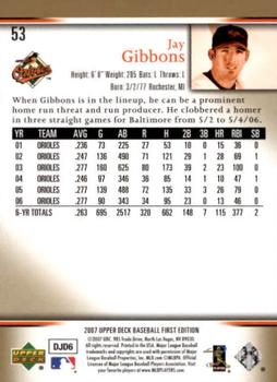 2007 Upper Deck First Edition #53 Jay Gibbons Back
