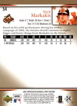2007 Upper Deck First Edition #54 Nick Markakis Back