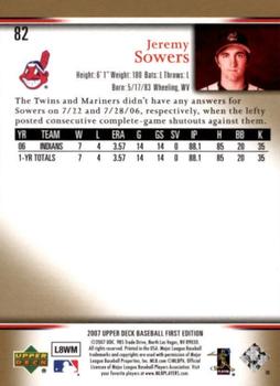 2007 Upper Deck First Edition #82 Jeremy Sowers Back