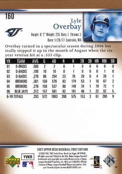 2007 Upper Deck First Edition #160 Lyle Overbay Back