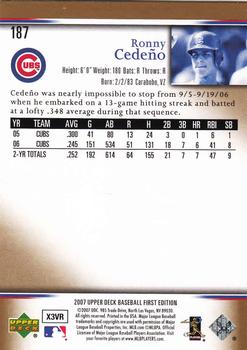 2007 Upper Deck First Edition #187 Ronny Cedeno Back