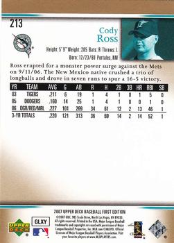 2007 Upper Deck First Edition #213 Cody Ross Back