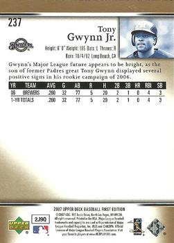 2007 Upper Deck First Edition #237 Tony Gwynn Jr. Back