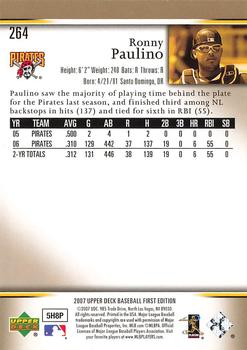 2007 Upper Deck First Edition #264 Ronny Paulino Back
